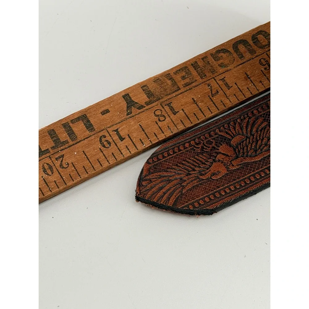 Vintage Western Brown Tooled Leather Belt Eagle Phoenix Embossed Silver Buckle